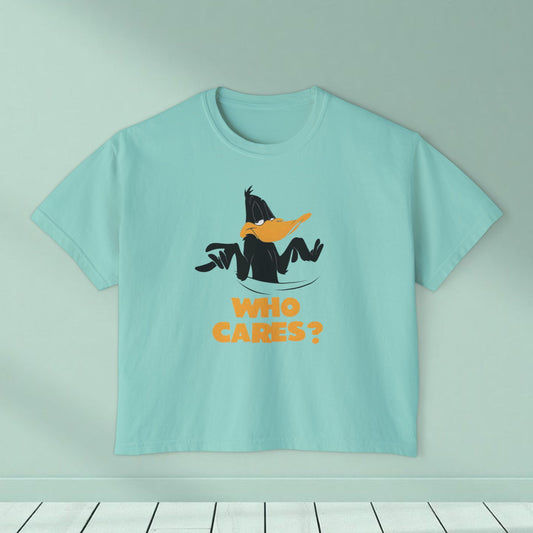 Who Cares? Daffy Duck Boxy Tee — Women's Graphic T-Shirt