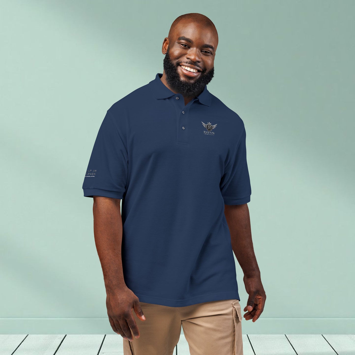 Embroidered Black Polo Shirt — Minimal Wing Crest Logo