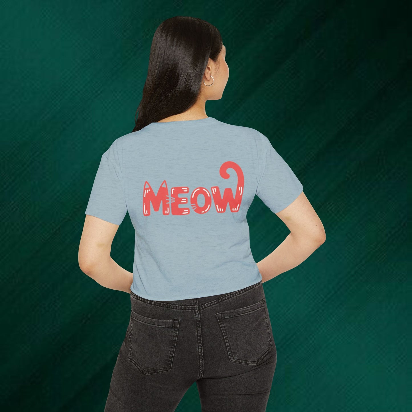 Cute Floral Cat "Meow" Crop Top — Women's Festival Cat Shirt