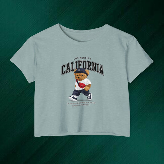 California Bear Crop Top — Los Angeles Vintage Teddy Festival Tee
