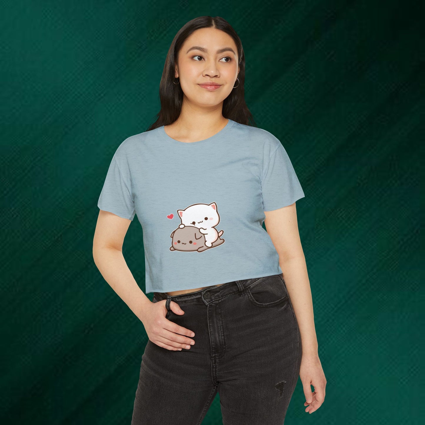 Cute Kawaii Cat Hug Crop Top — Women’s Festival Graphic Tee