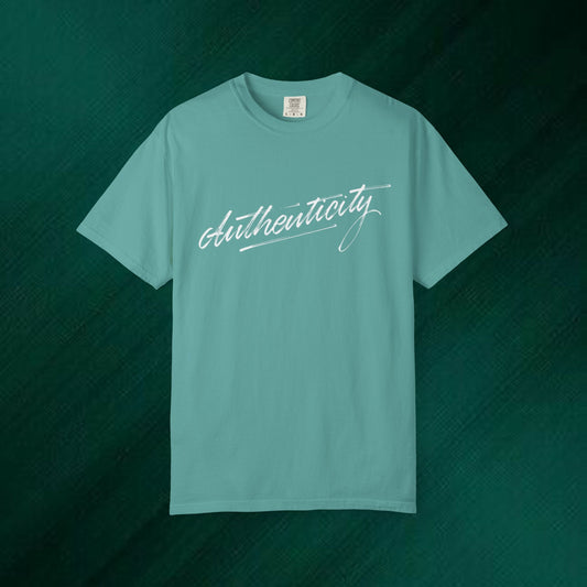Authenticity Script T-Shirt — Casual Handwritten Graphic Tee