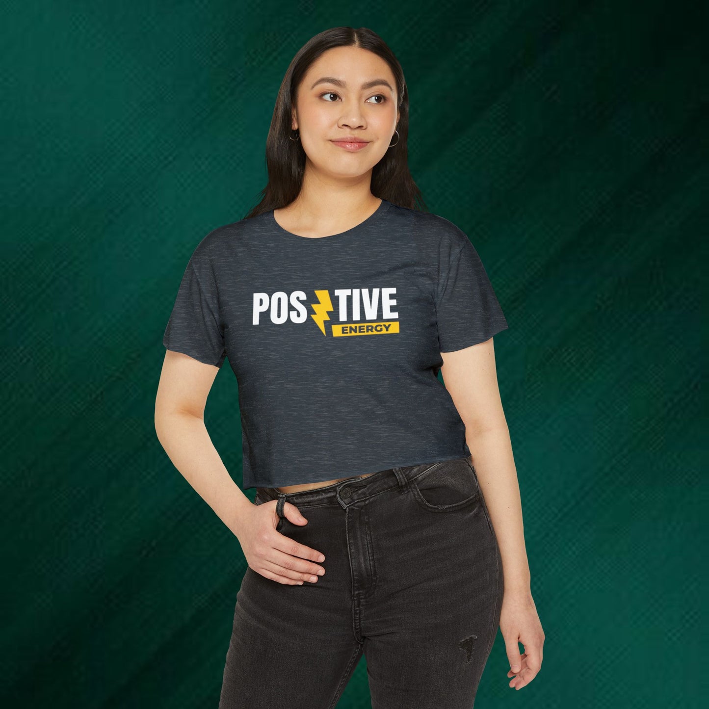 Positive Energy Crop Top | Cute Bear Graphic Festival Tee