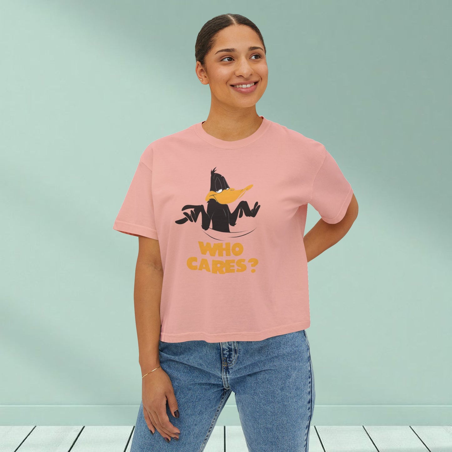 Who Cares? Daffy Duck Boxy Tee — Women's Graphic T-Shirt