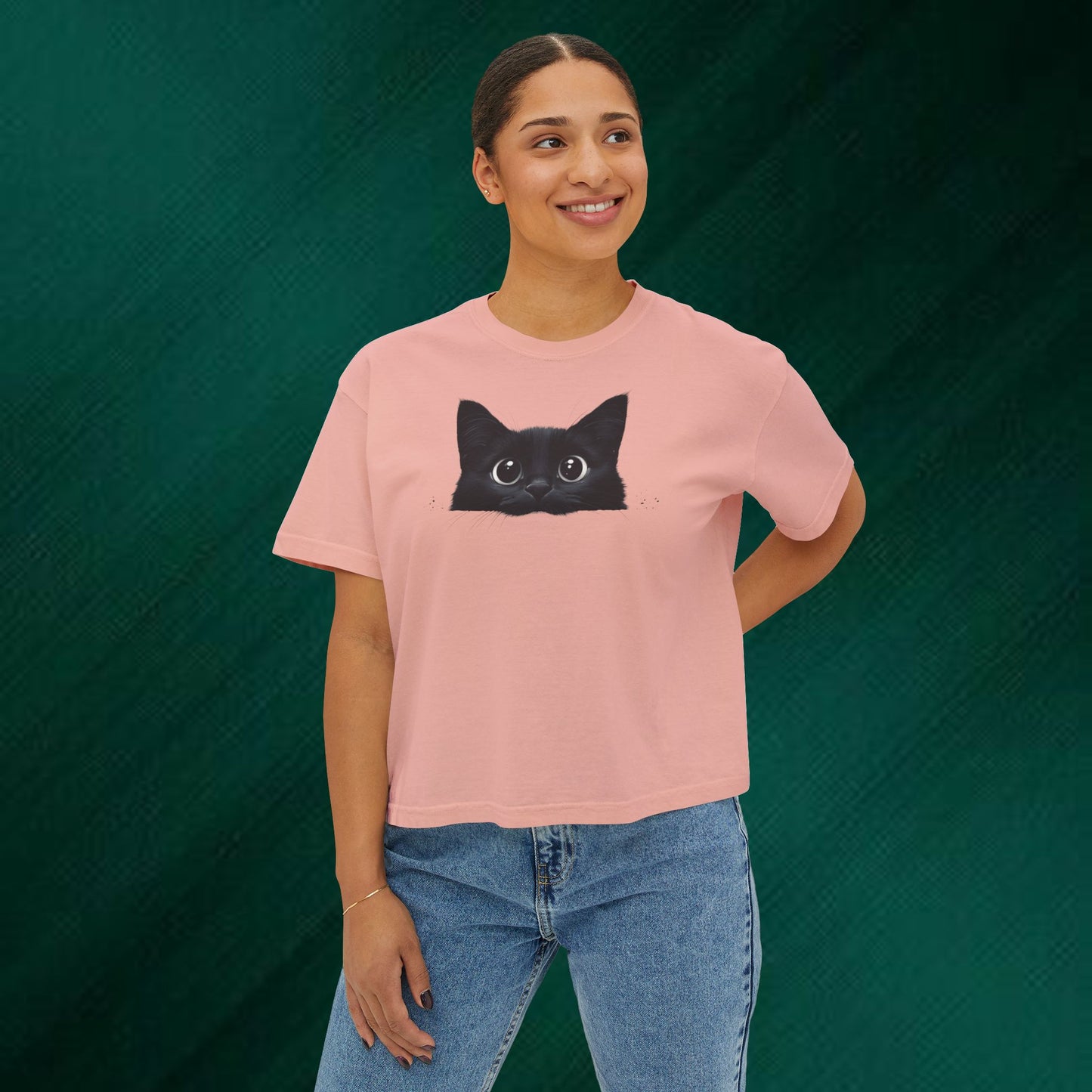 Peeking Black Cat Tee | boxy women's tee