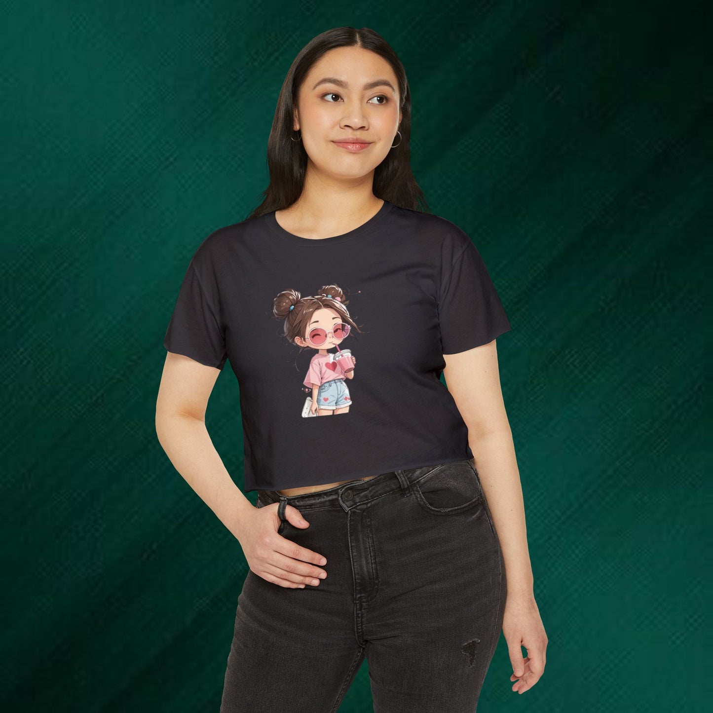 Cute Anime Girl Crop Top — Festival Cute Cartoon Graphic Tee