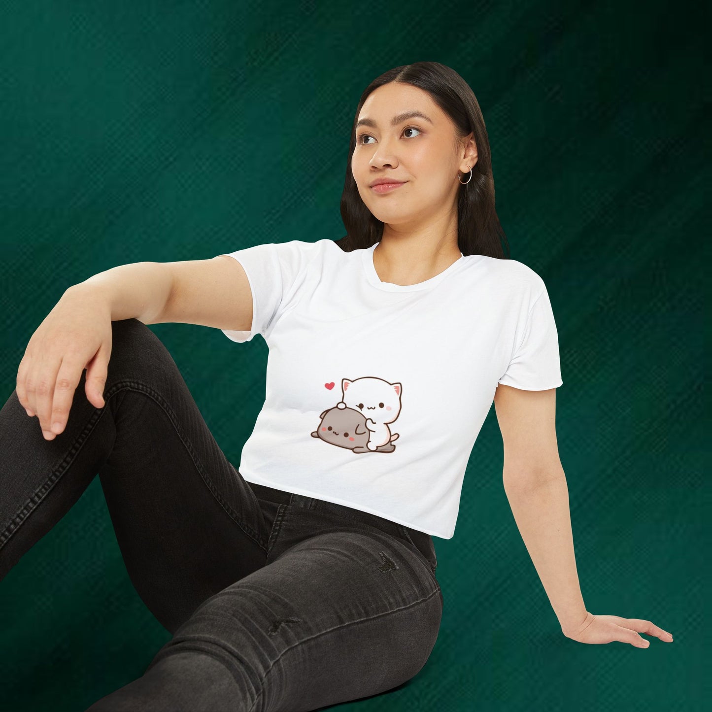 Cute Kawaii Cat Hug Crop Top — Women’s Festival Graphic Tee