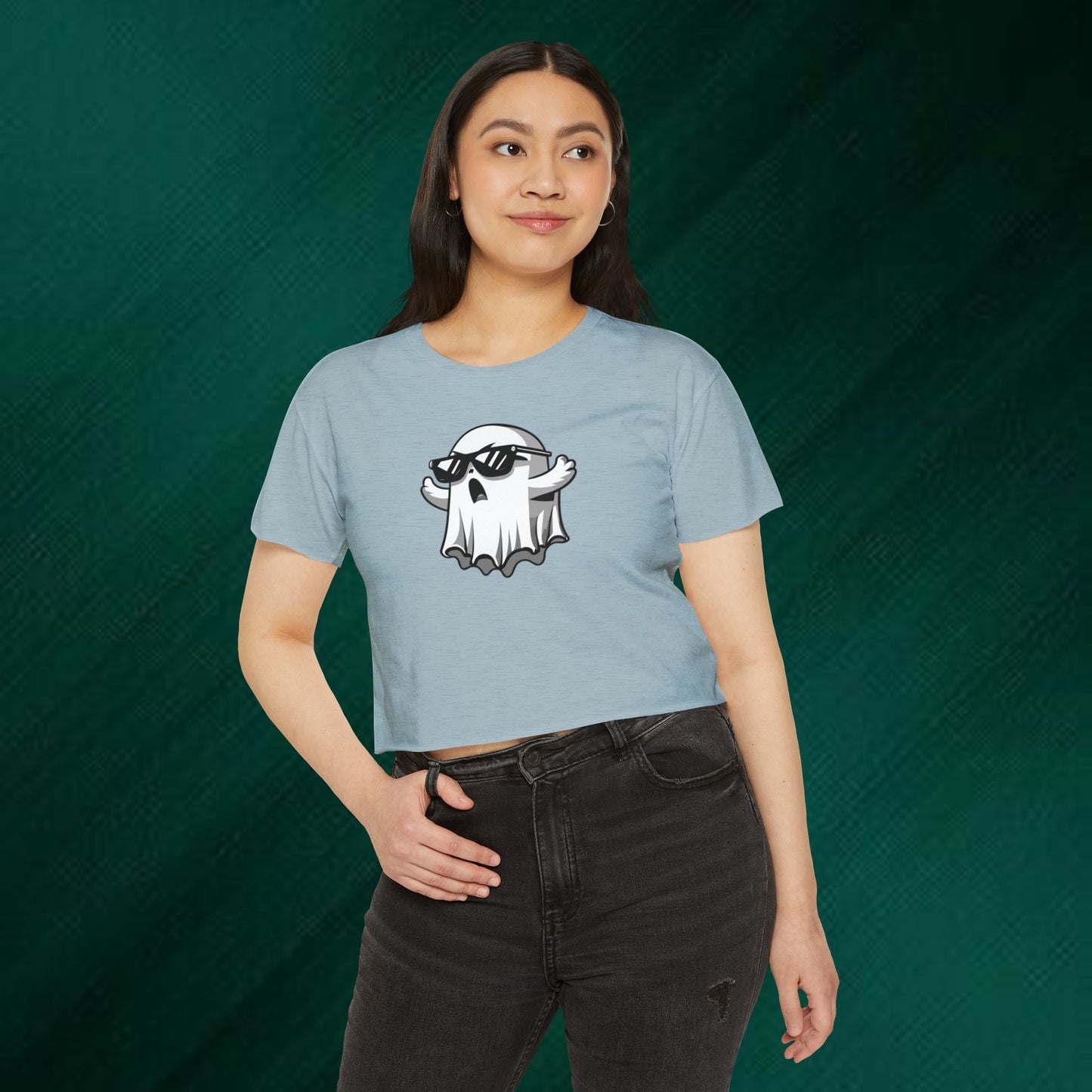 Cool Sunglasses Ghost Crop Top | Festival Ghost Graphic Tee