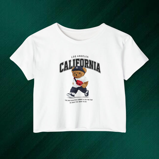 California Bear Crop Top — Los Angeles Vintage Teddy Festival Tee