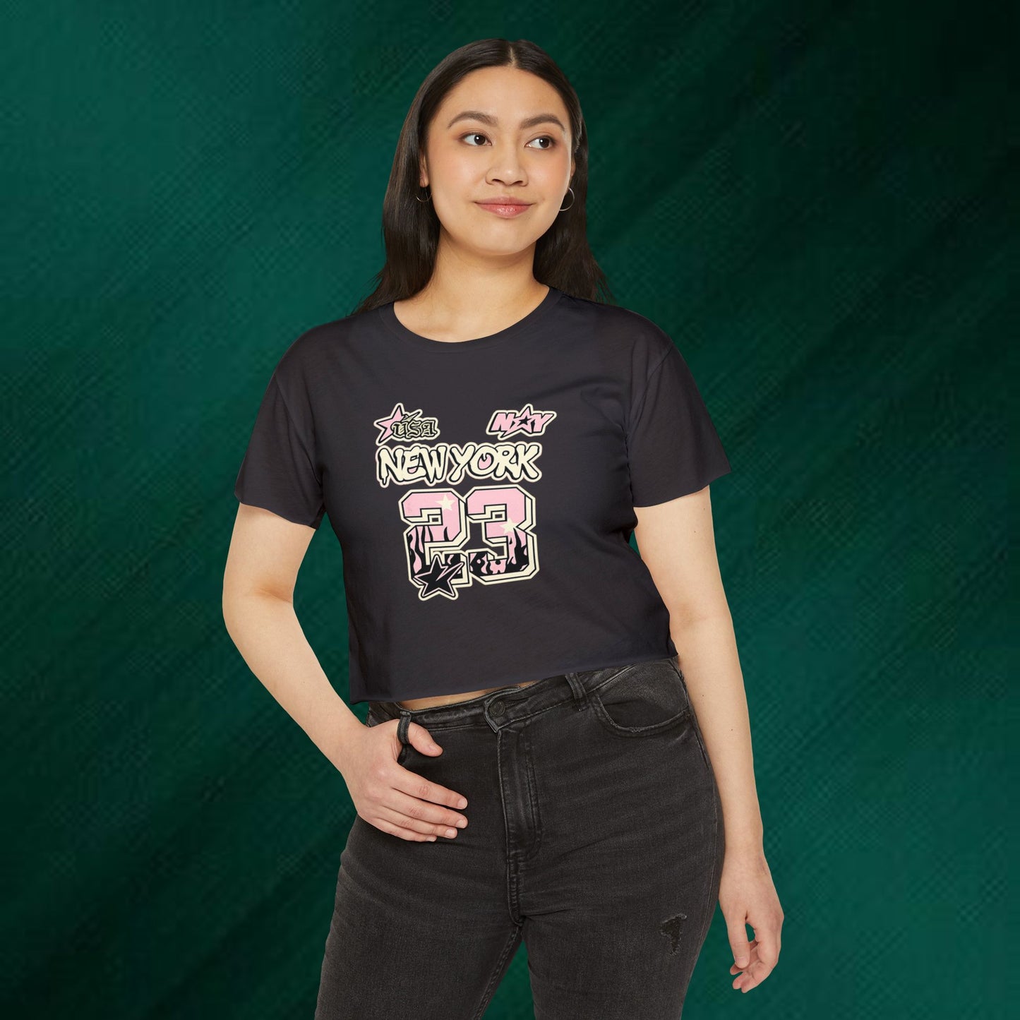 New York 23 Festival Crop Top — Vintage Pink Graphic Women's Crop Tee