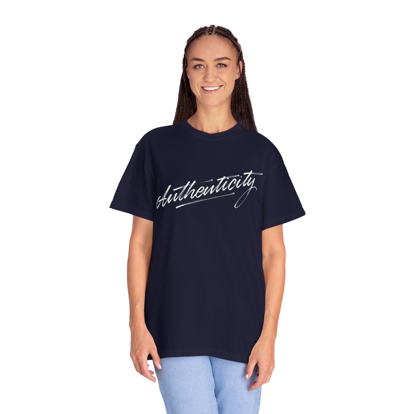 Authenticity Script T-Shirt — Casual Handwritten Graphic Tee