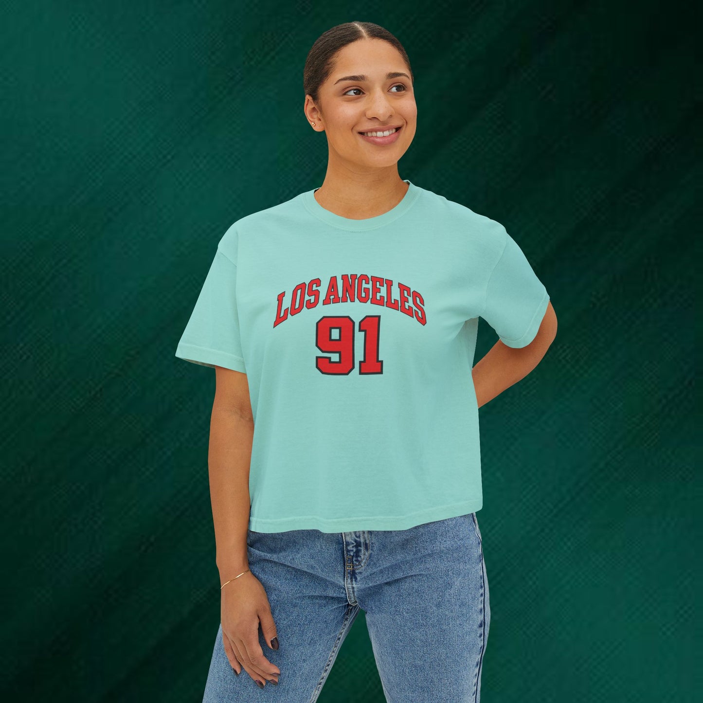 Los Angeles 91 Boxy Tee — Women's Retro Collegiate T-Shirt