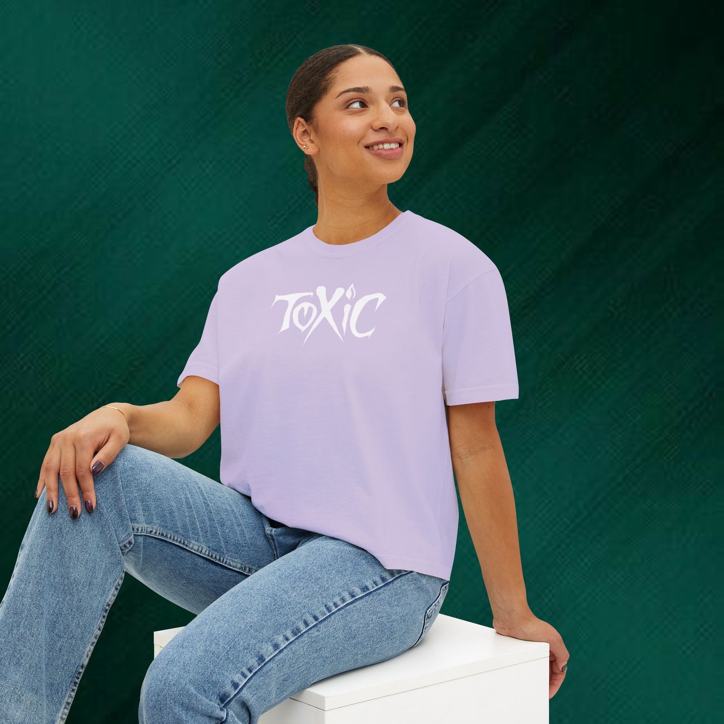 Toxic Bat Women's Boxy Tee — Gothic Graphic Tee with 'TOXIC' Front & Drip Batback
