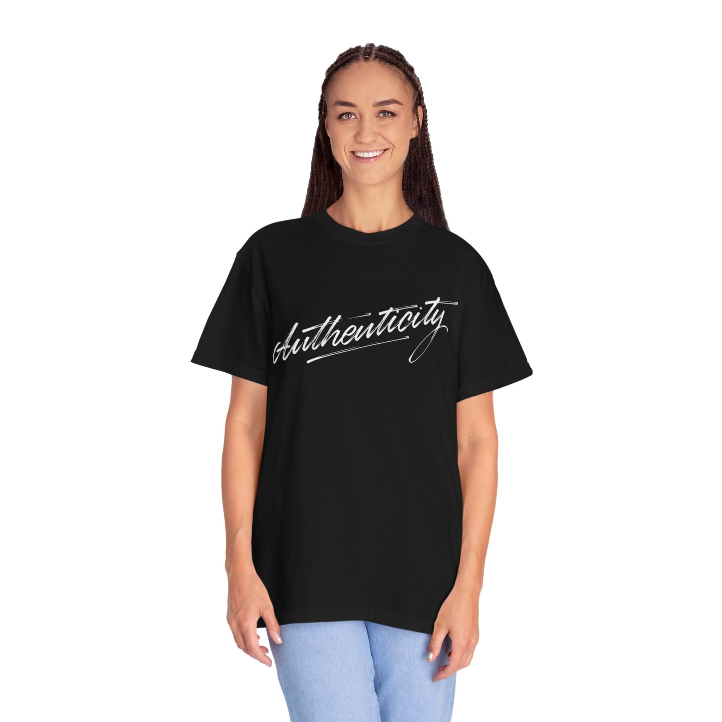Authenticity Script T-Shirt — Casual Handwritten Graphic Tee