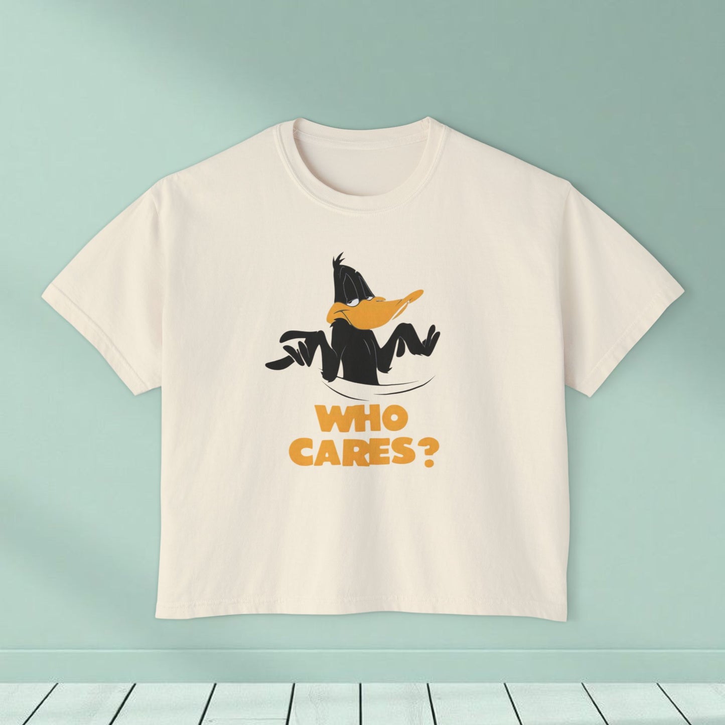 Who Cares? Daffy Duck Boxy Tee — Women's Graphic T-Shirt