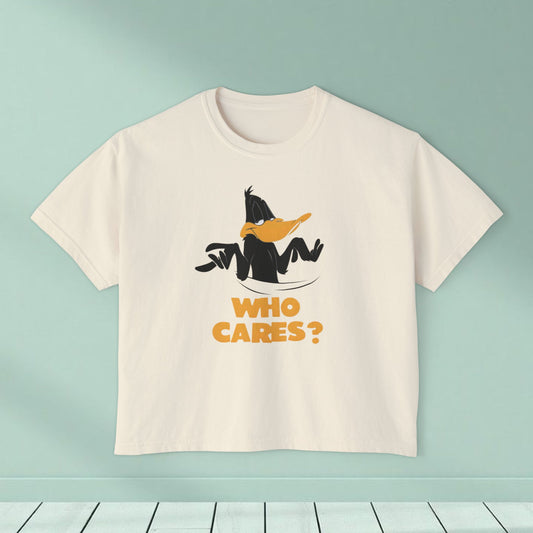 Who Cares? Daffy Duck Boxy Tee — Women's Graphic T-Shirt