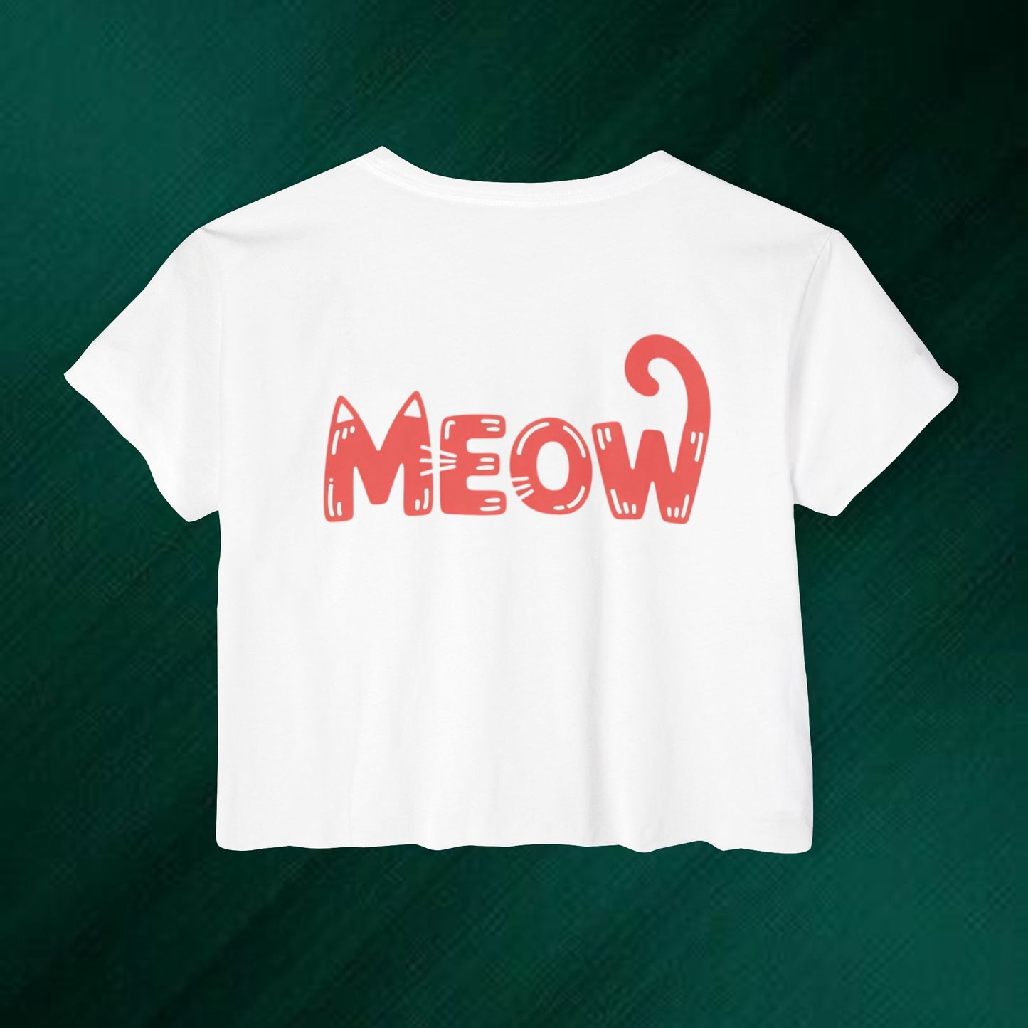 Cute Floral Cat "Meow" Crop Top — Women's Festival Cat Shirt