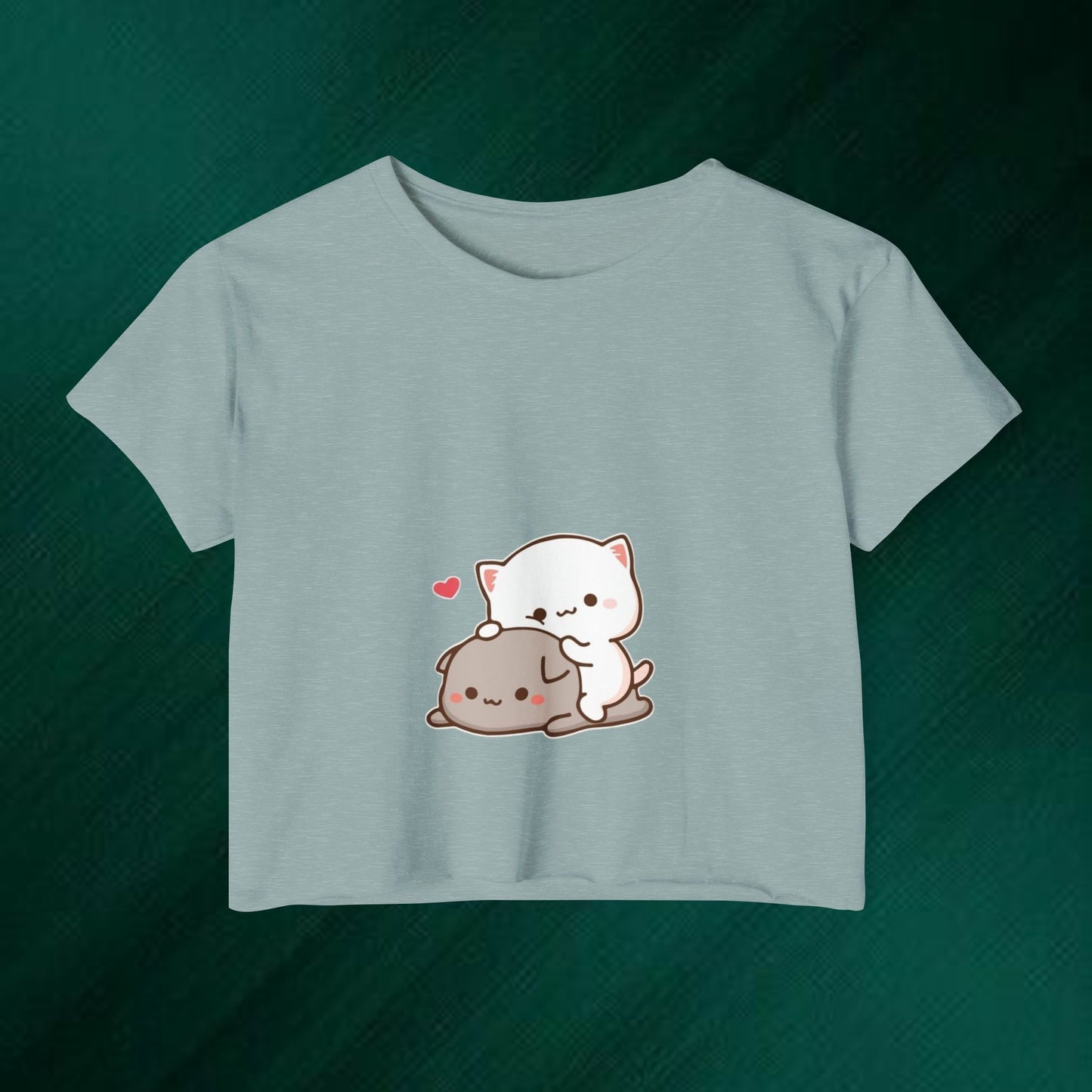 Cute Kawaii Cat Hug Crop Top — Women’s Festival Graphic Tee
