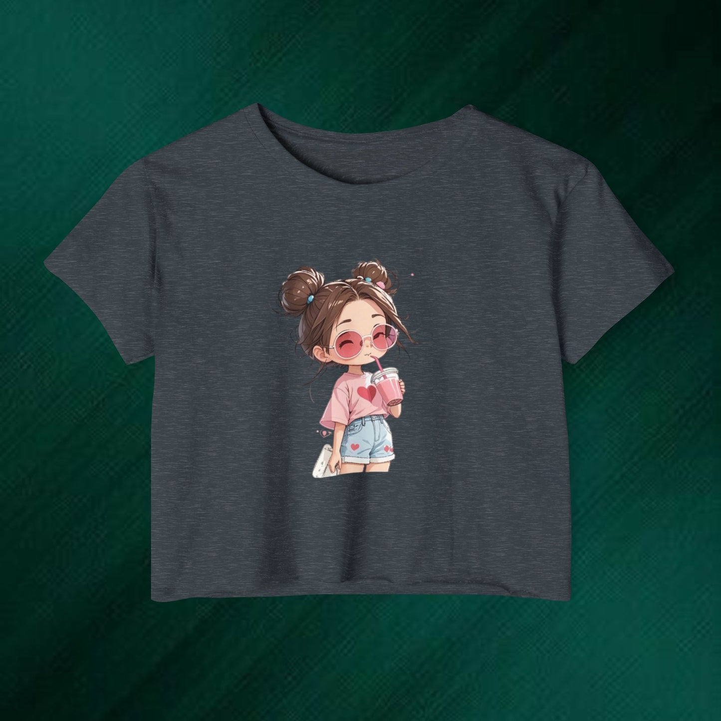 Cute Anime Girl Crop Top — Festival Cute Cartoon Graphic Tee