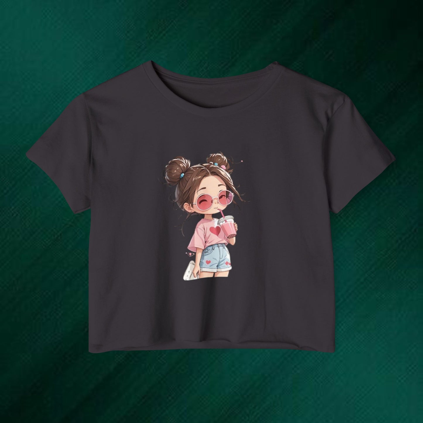 Cute Anime Girl Crop Top — Festival Cute Cartoon Graphic Tee