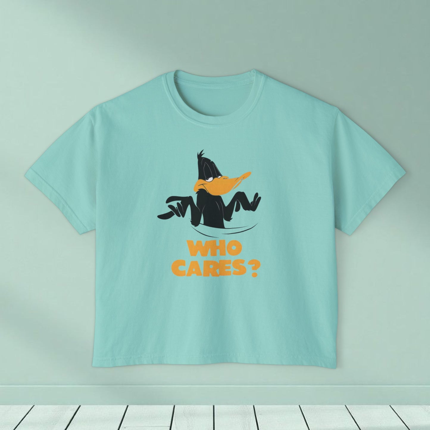 Who Cares? Daffy Duck Boxy Tee — Women's Graphic T-Shirt