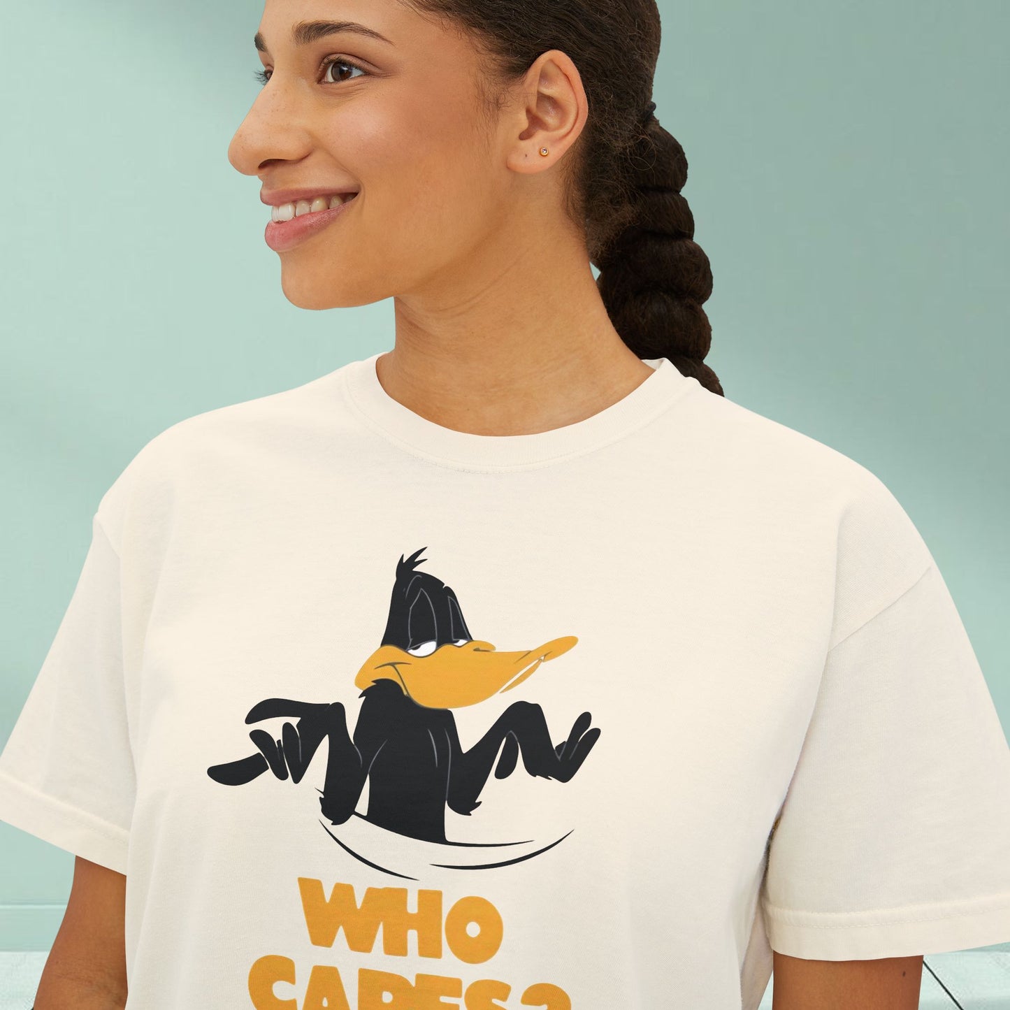 Who Cares? Daffy Duck Boxy Tee — Women's Graphic T-Shirt