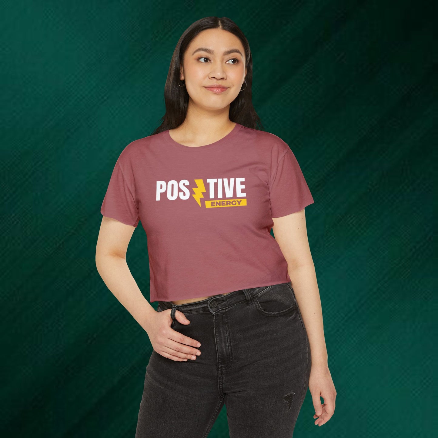 Positive Energy Crop Top | Cute Bear Graphic Festival Tee