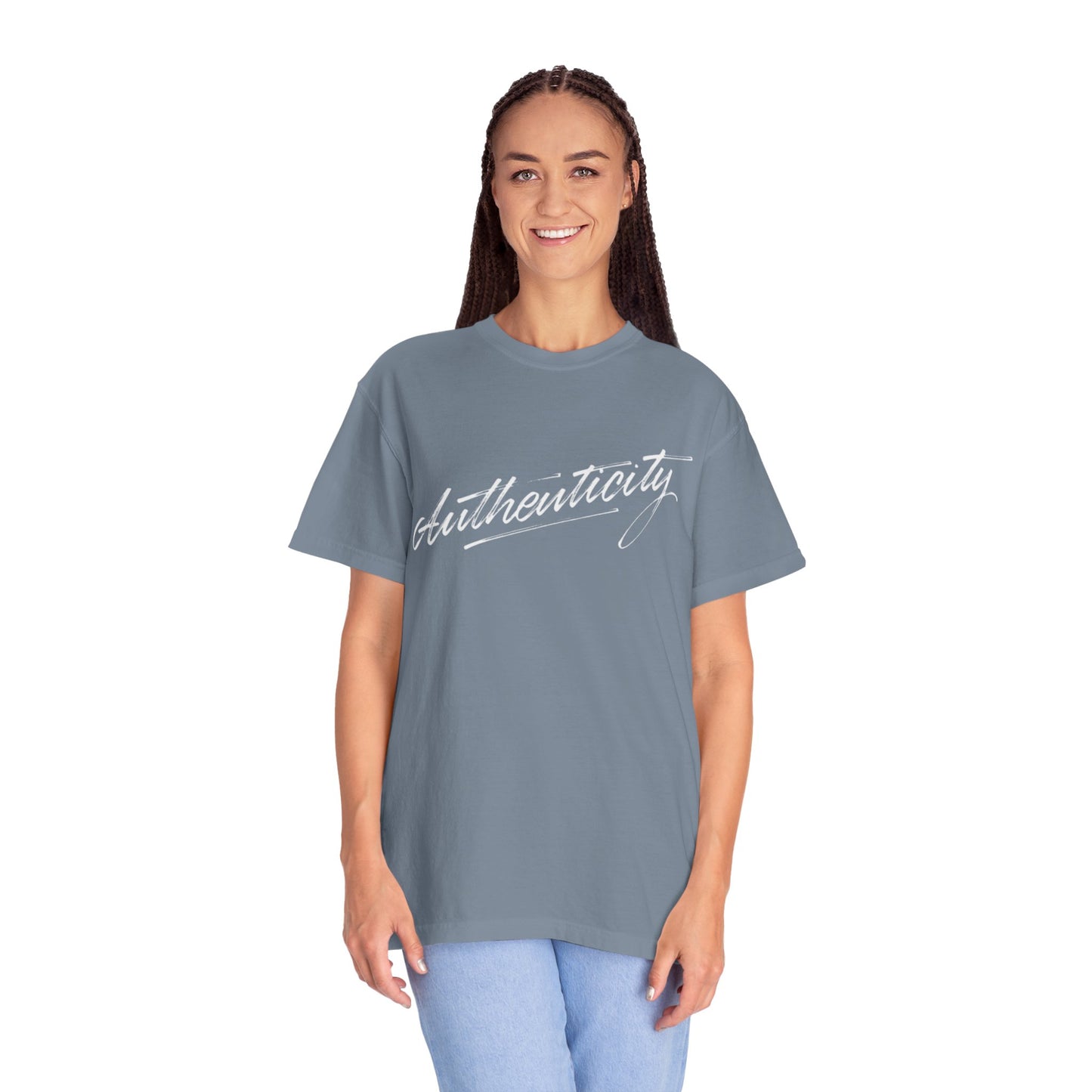 Authenticity Script T-Shirt — Casual Handwritten Graphic Tee