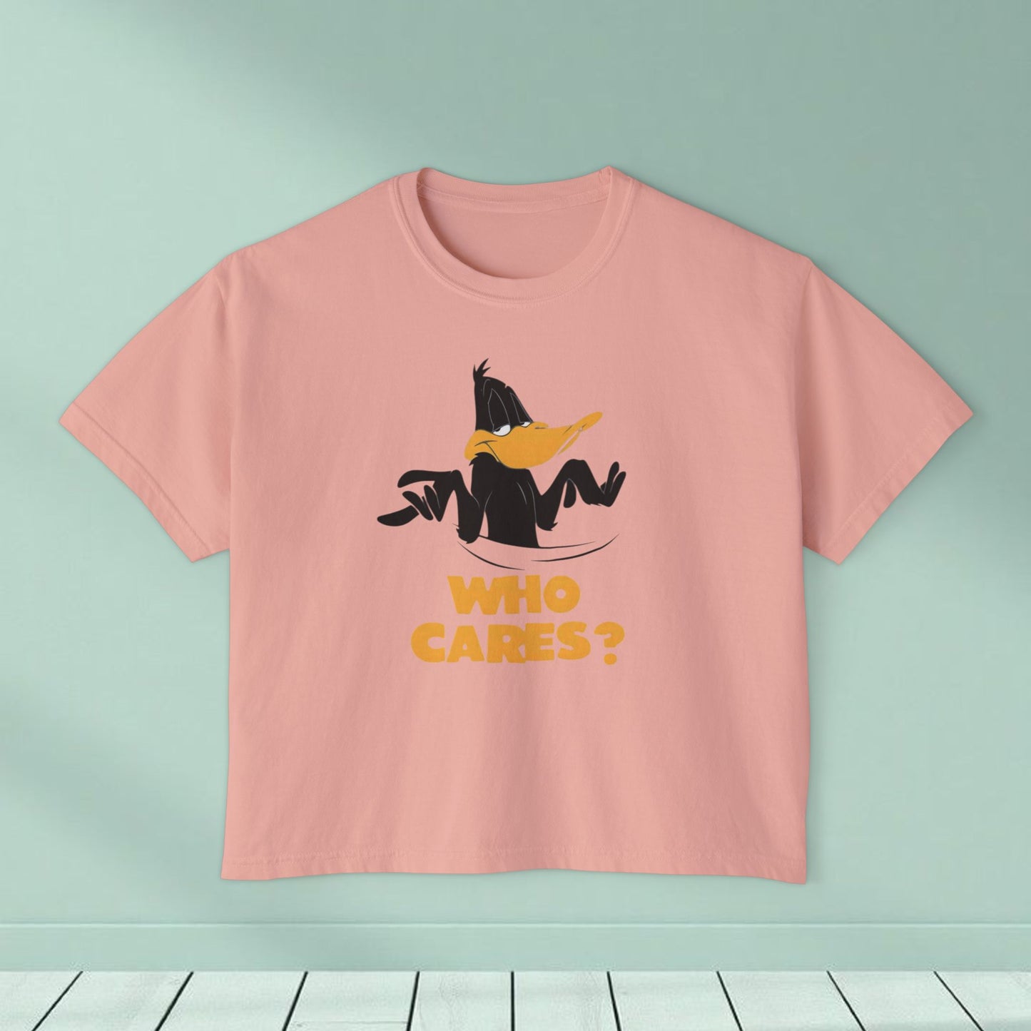 Who Cares? Daffy Duck Boxy Tee — Women's Graphic T-Shirt