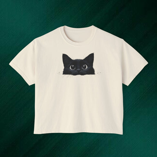 Peeking Black Cat Tee | boxy women's tee