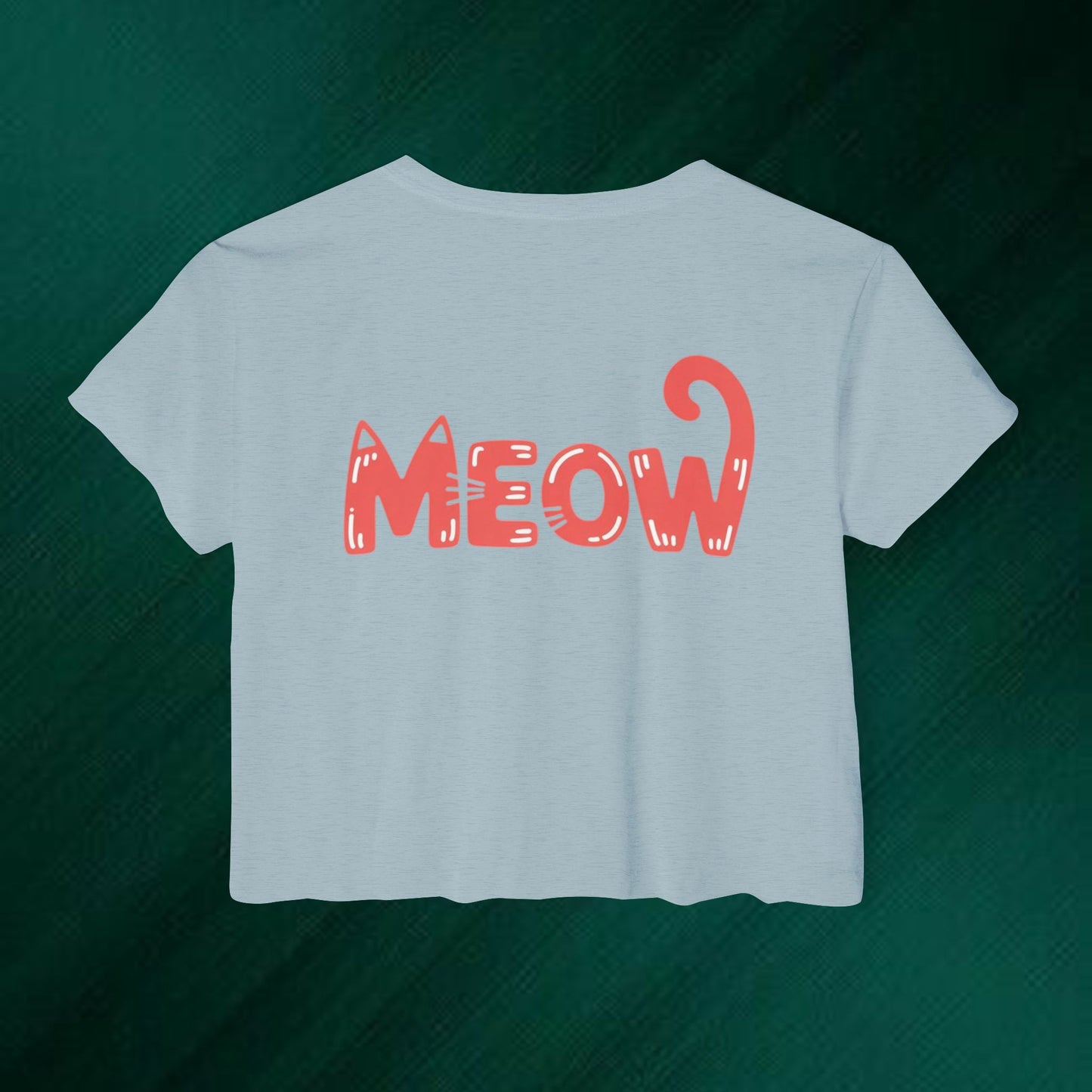 Cute Floral Cat "Meow" Crop Top — Women's Festival Cat Shirt