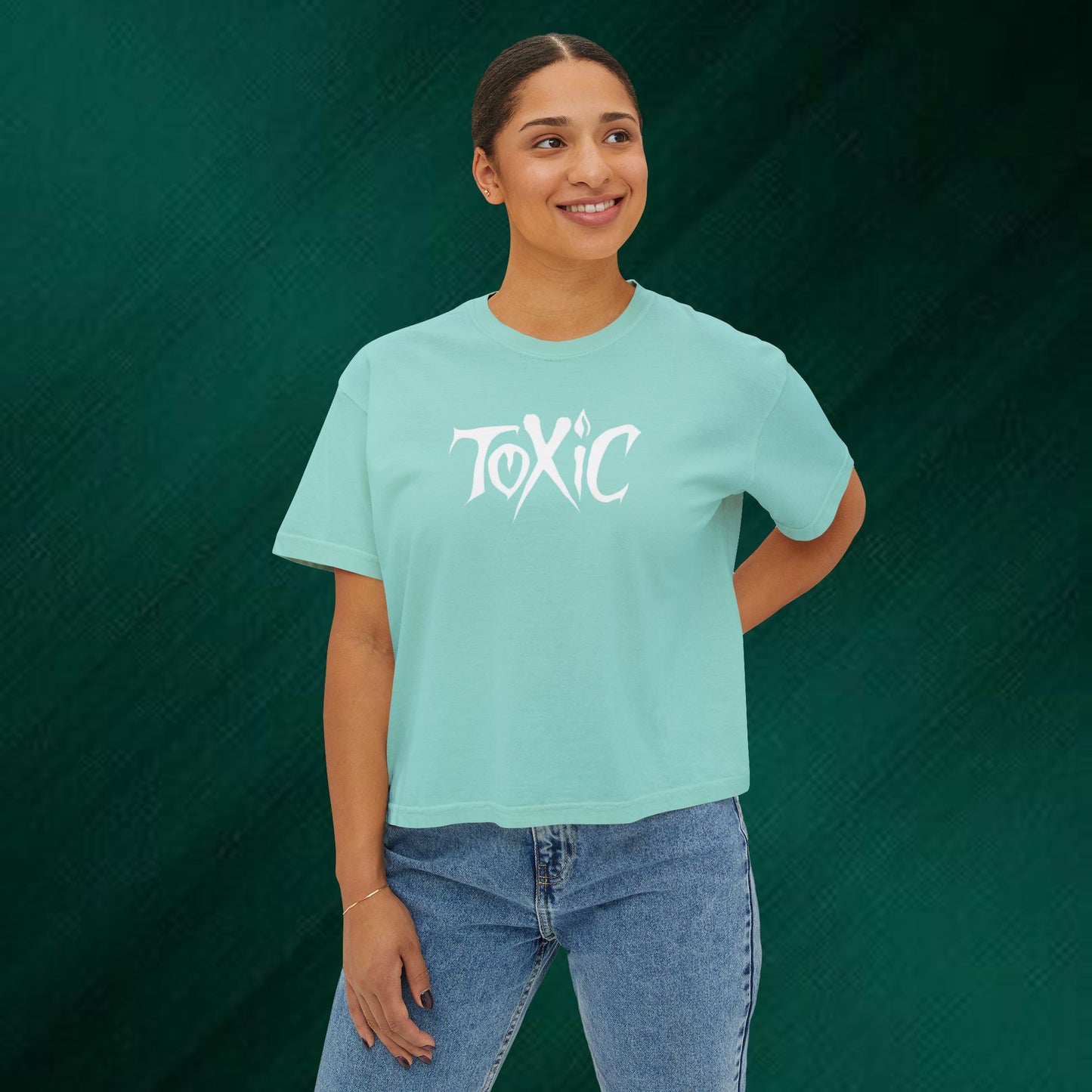 Toxic Bat Women's Boxy Tee — Gothic Graphic Tee with 'TOXIC' Front & Drip Batback