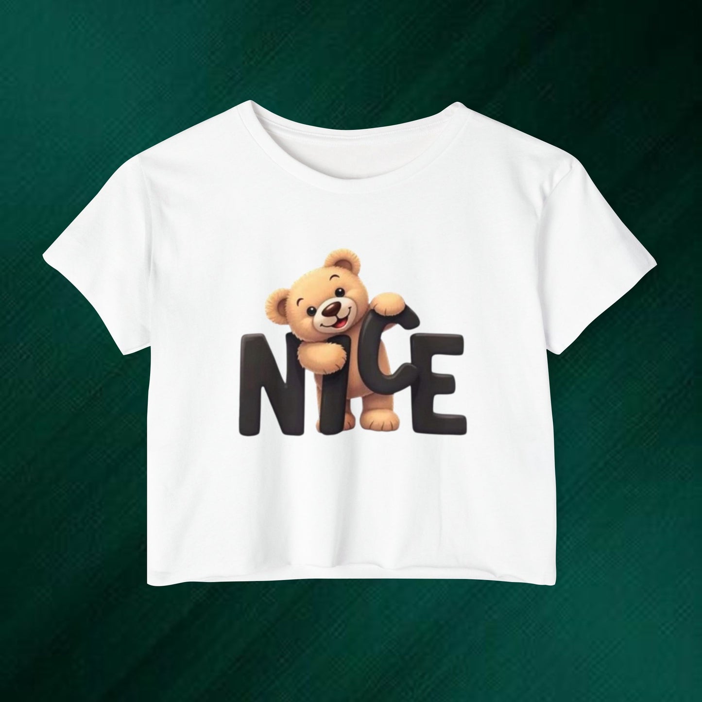 Cute Teddy 'Nice' Crop Top — Women's Festival Graphic Tee