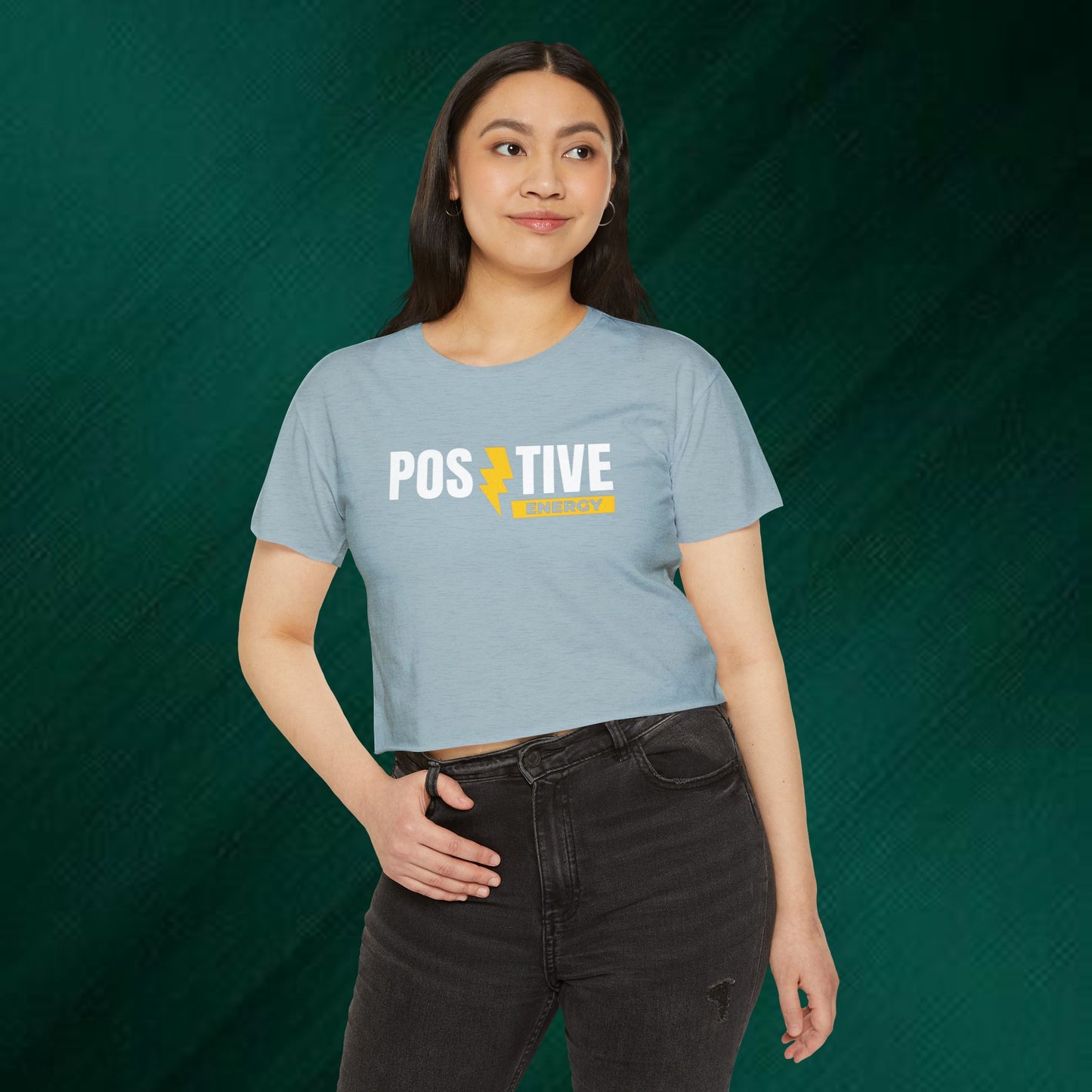 Positive Energy Crop Top | Cute Bear Graphic Festival Tee