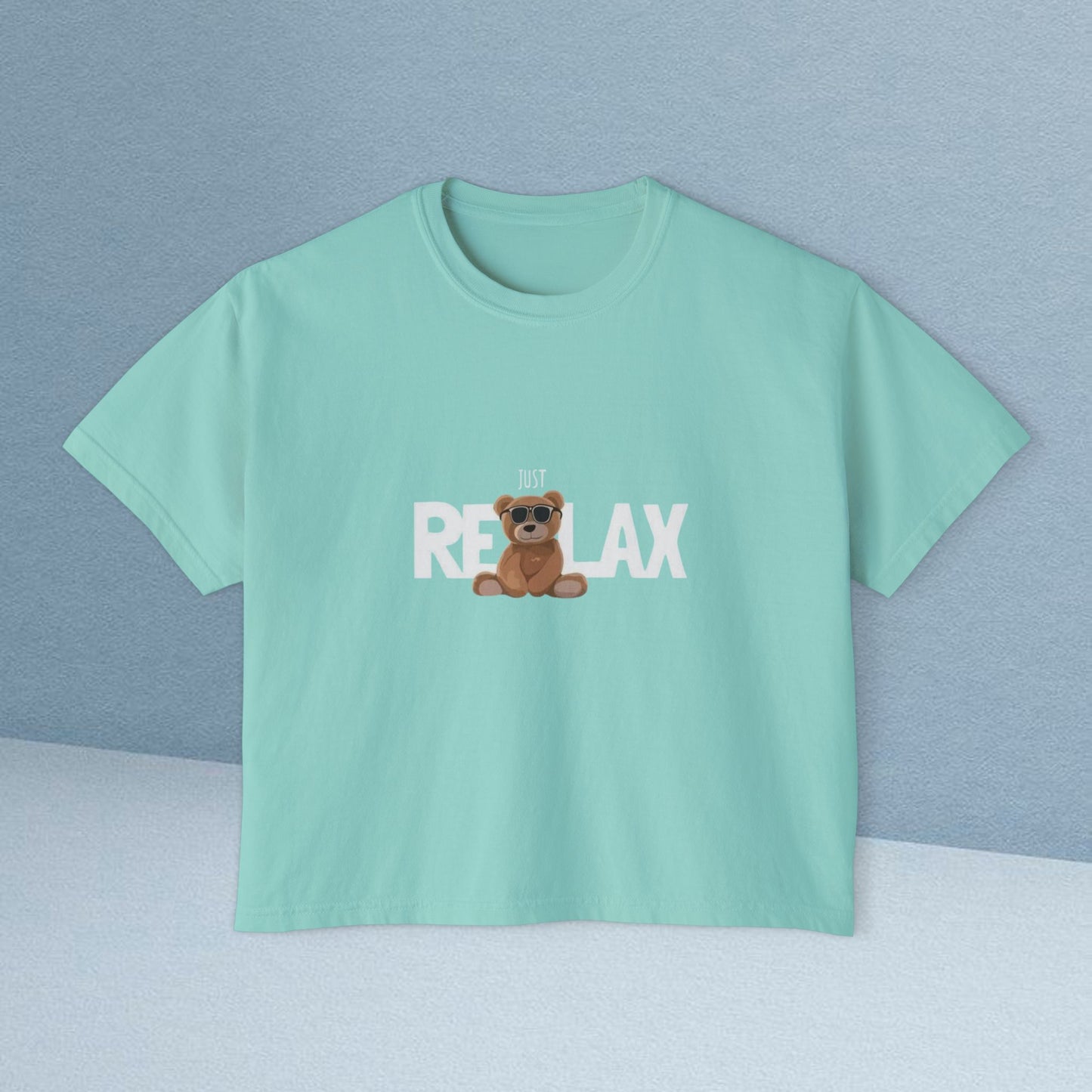 Relax Bear Women's Boxy Tee — Cute 'Relax' Graphic Casual Crop T‑Shirt