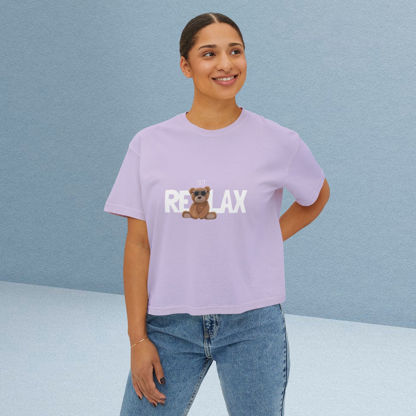 Relax Bear Women's Boxy Tee — Cute 'Relax' Graphic Casual Crop T‑Shirt