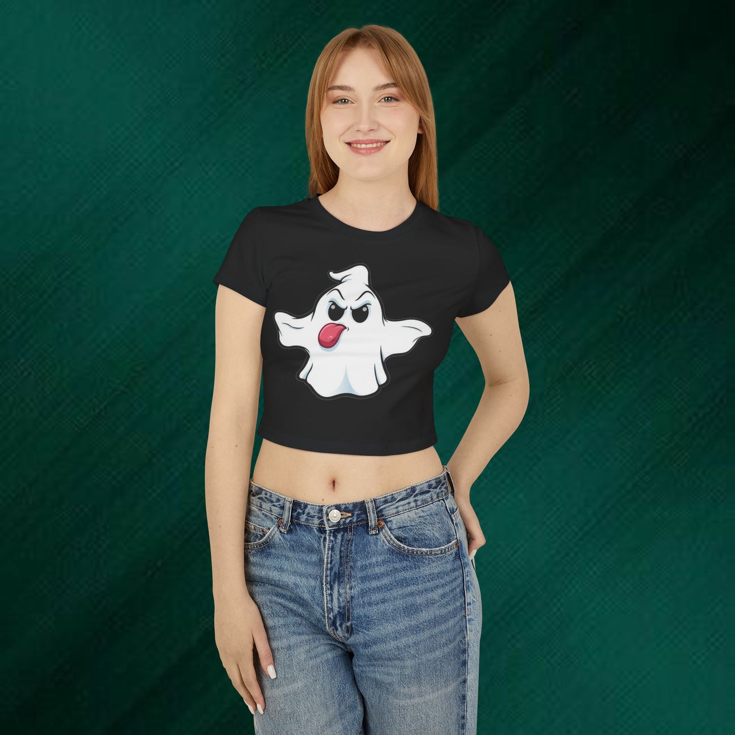 Ghost Cartoon Baby Tee — Playful Halloween Cute Ghost T‑Shirt for Women