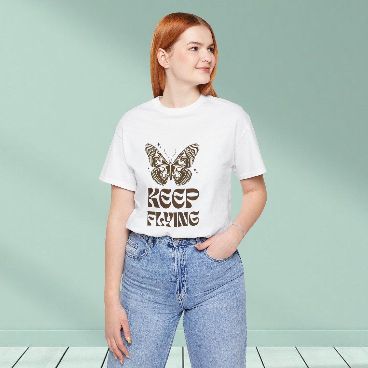 Keep Flying Butterfly Tee — Inspirational Motivational Graphic T‑Shirt