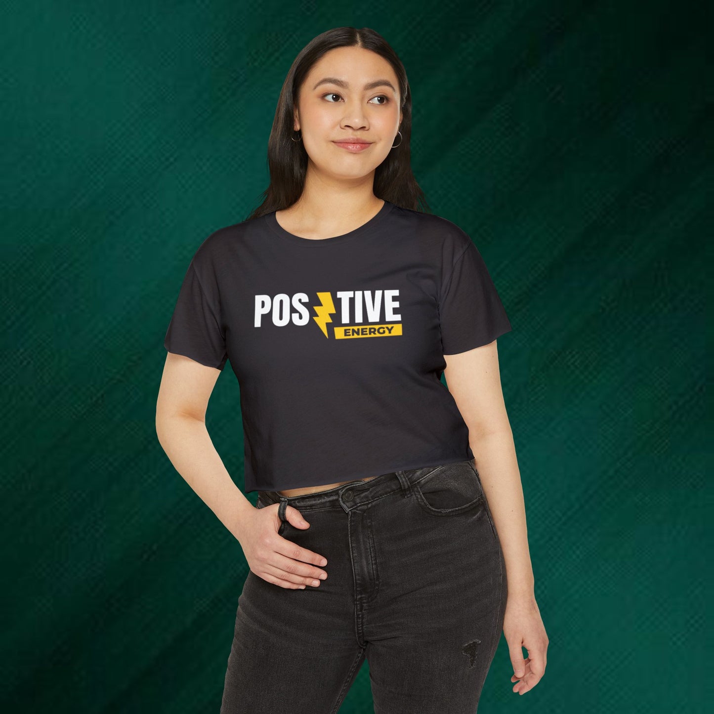 Positive Energy Crop Top | Cute Bear Graphic Festival Tee