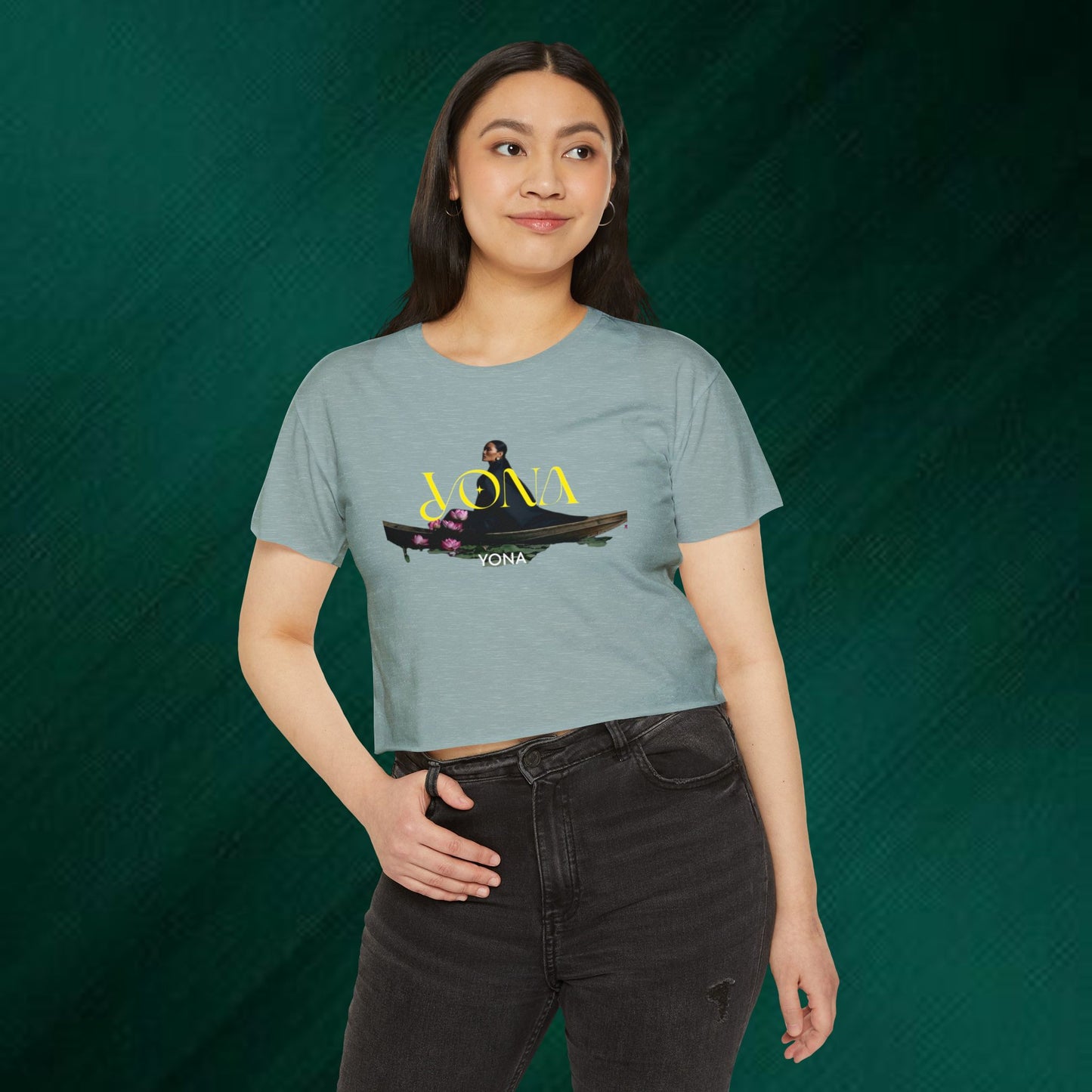 Yona Floral Boat Crop Top — Women's Festival Graphic Tee