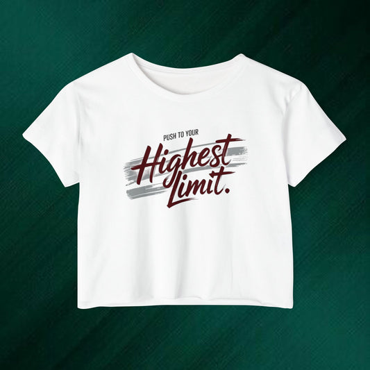 Motivational Festival Crop Top — “Push to Your Highest Limit” & Bold Graphic Back