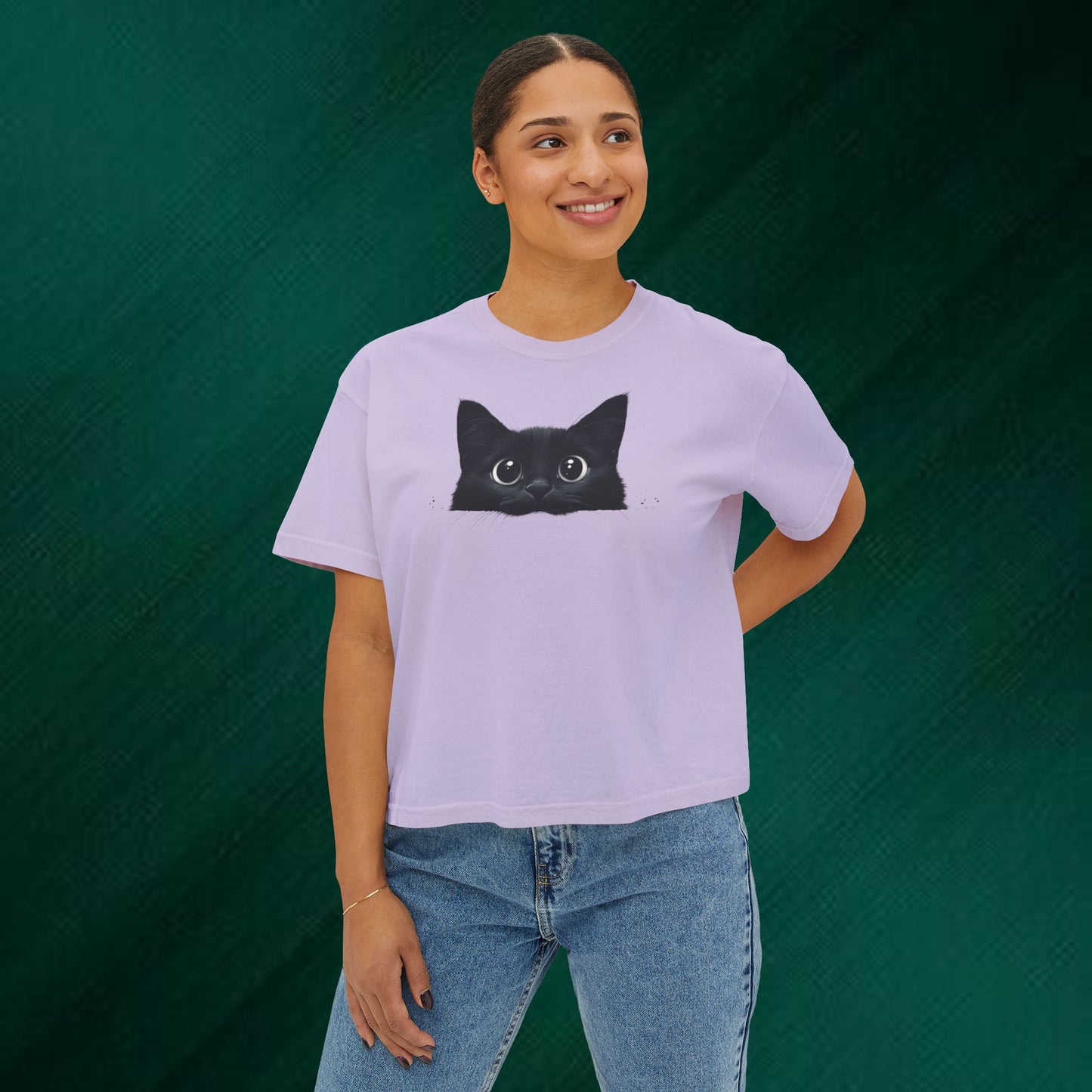 Peeking Black Cat Tee | boxy women's tee