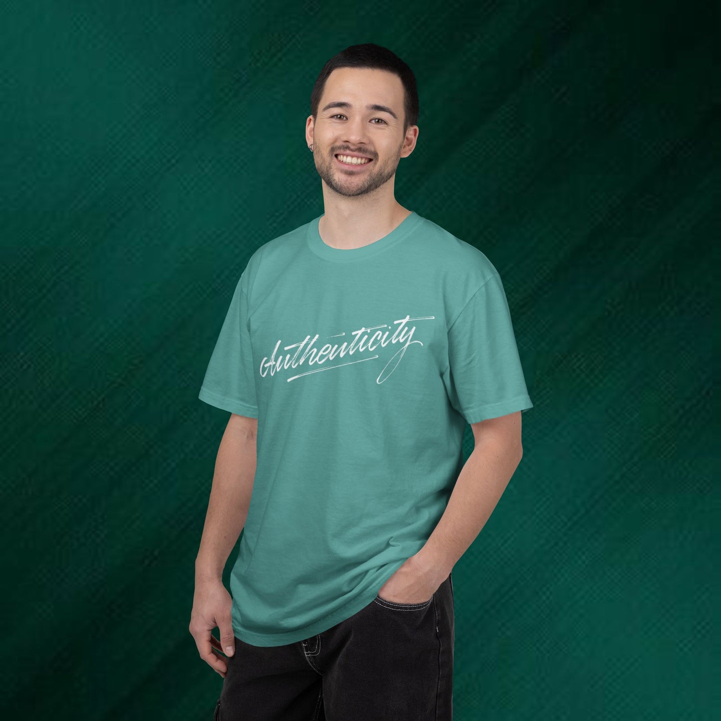 Authenticity Script T-Shirt — Casual Handwritten Graphic Tee