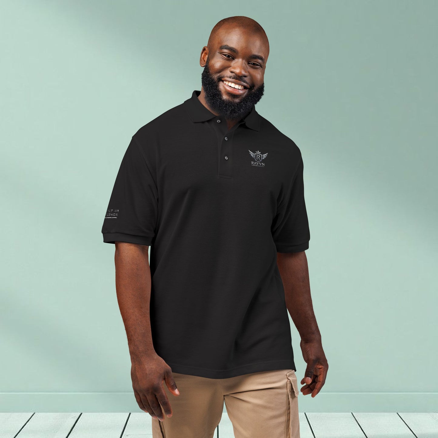Embroidered Black Polo Shirt — Minimal Wing Crest Logo