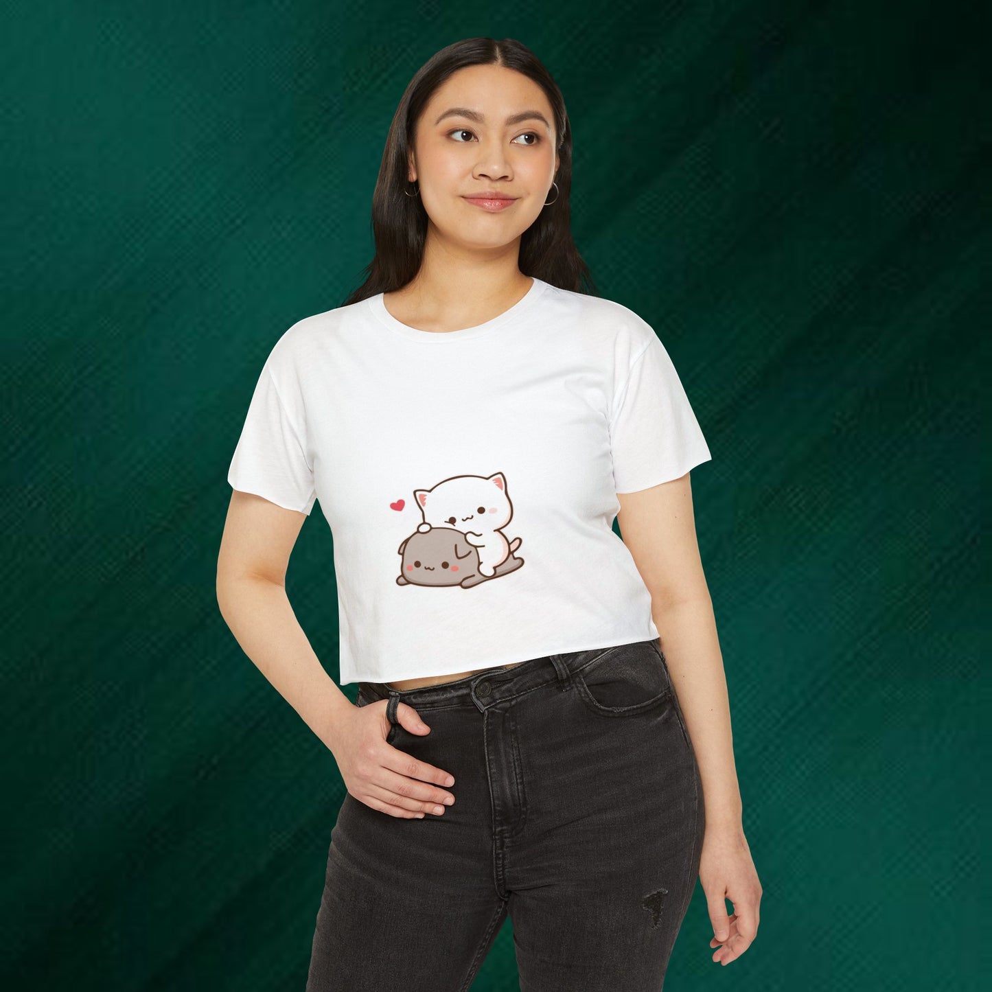 Cute Kawaii Cat Hug Crop Top — Women’s Festival Graphic Tee