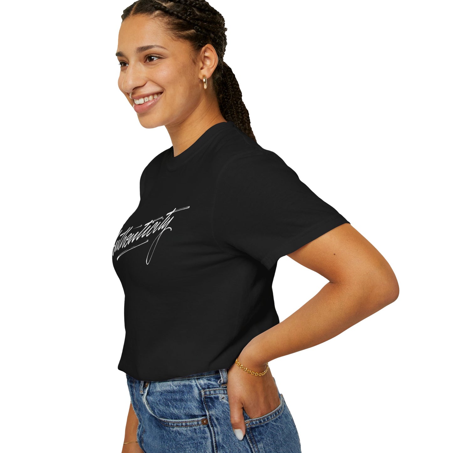 Authenticity Script T-Shirt — Casual Handwritten Graphic Tee