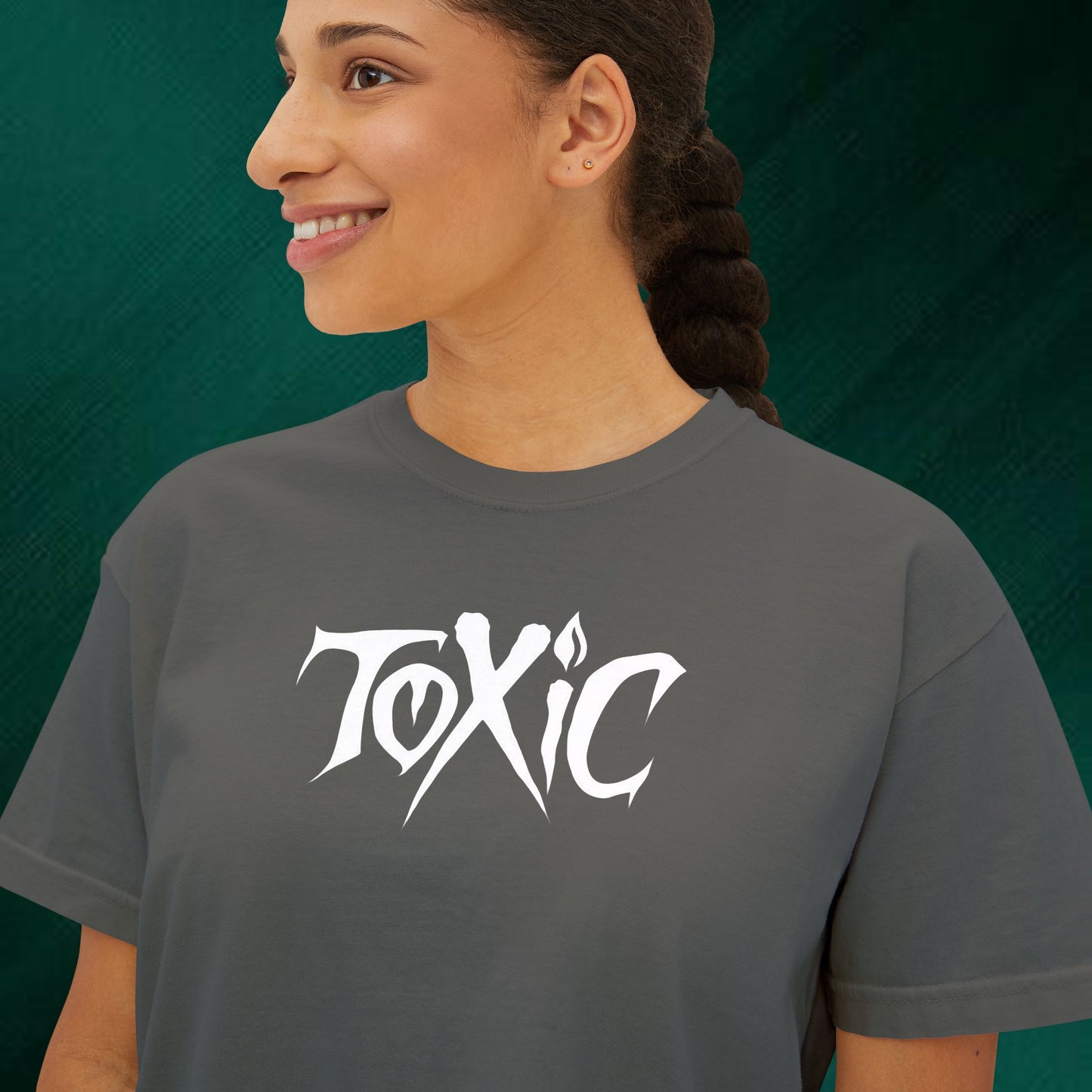 Toxic Bat Women's Boxy Tee — Gothic Graphic Tee with 'TOXIC' Front & Drip Batback