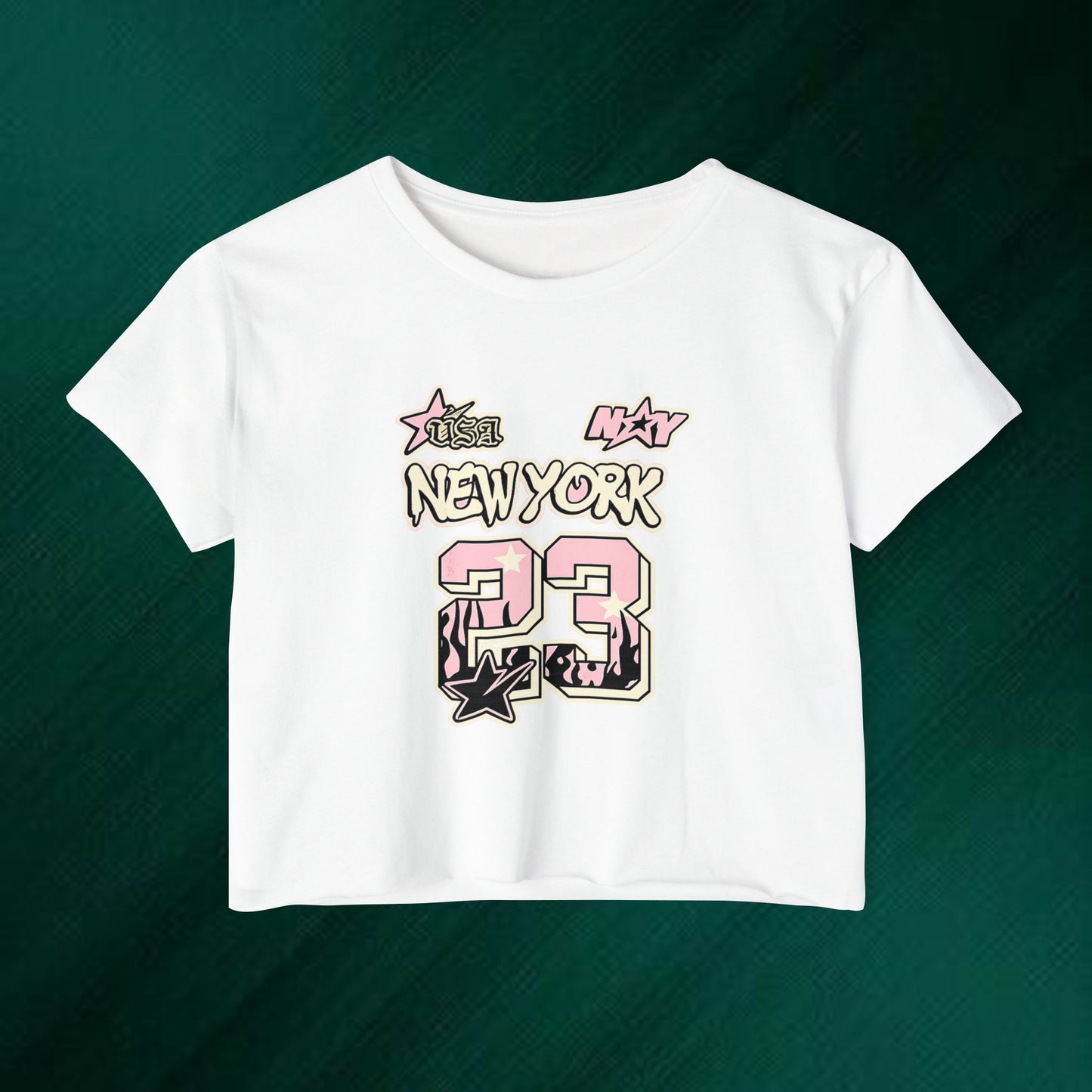 New York 23 Festival Crop Top — Vintage Pink Graphic Women's Crop Tee