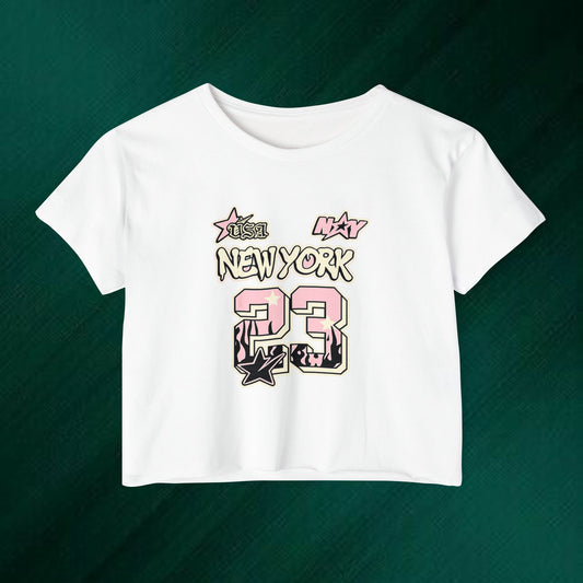 New York 23 Festival Crop Top — Vintage Pink Graphic Women's Crop Tee