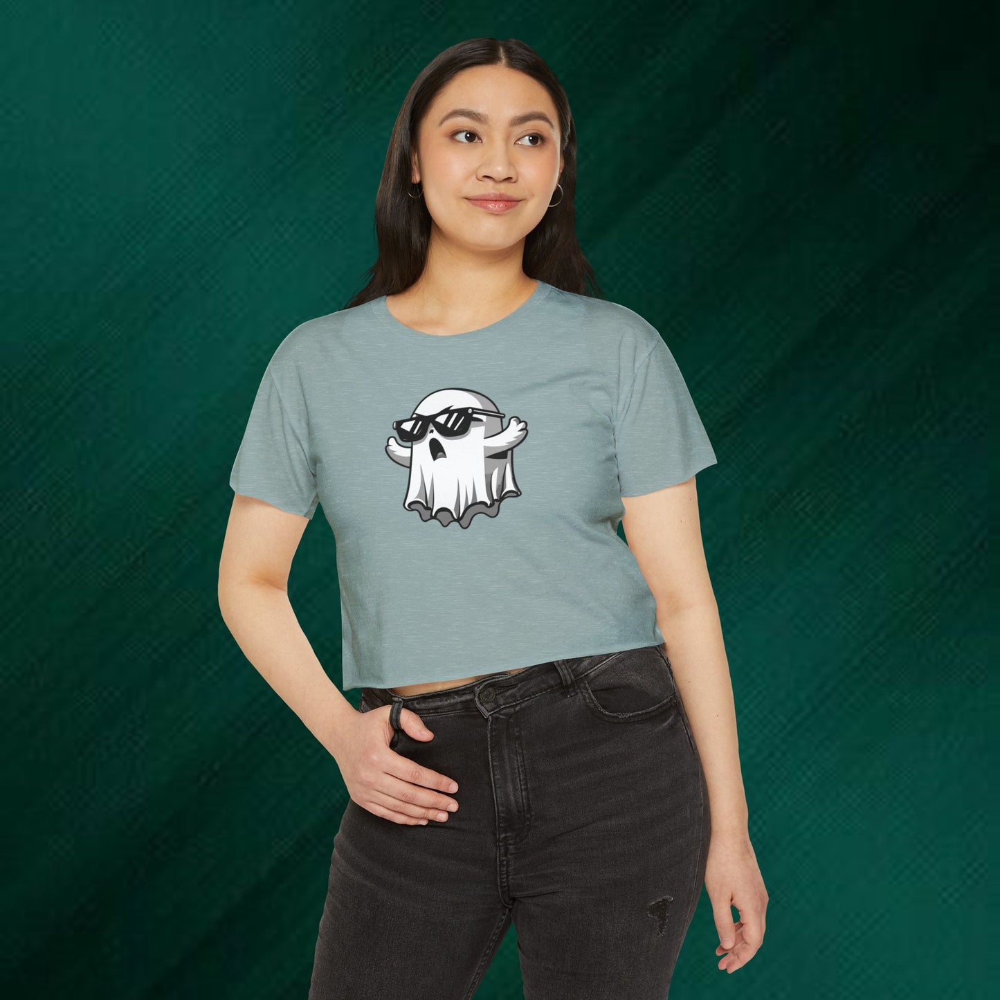 Cool Sunglasses Ghost Crop Top | Festival Ghost Graphic Tee
